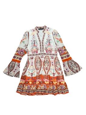 Dalia Macphee | Dresses | Dalia Macphee Long Sleeve Floral Eyelet Lace Trim  Mini Dress | Poshmark
